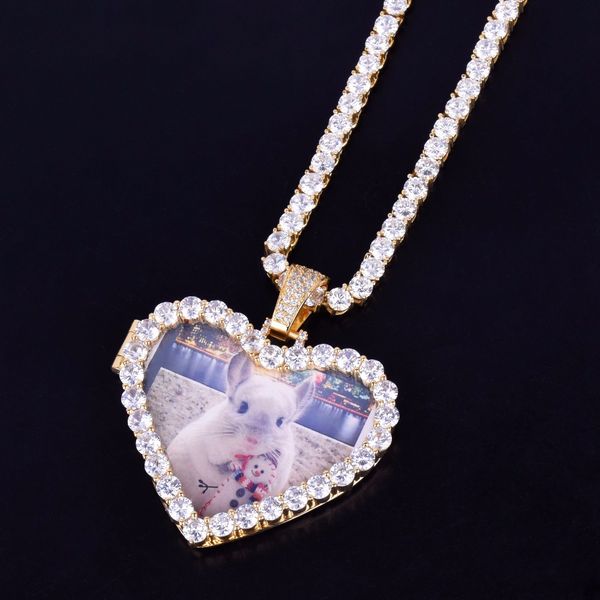 

new custom made p frame heart medallions necklace & pendant with 4mm tennis chain ice out cz men's hip hop jewelry for gift, Silver