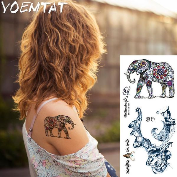 

1 piece fantasy color elephant deer large animal temporary tattoo waterproof tattoo sticker for women men