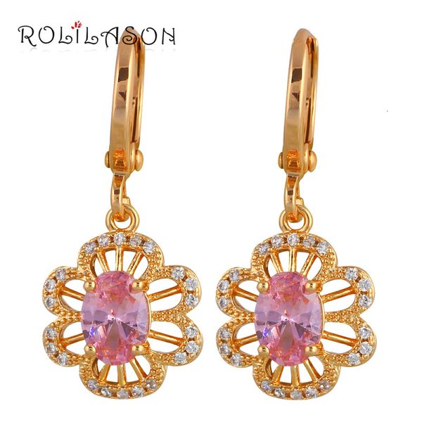 

rolilason stylish flower style gold tone birthday gifts fashion jewelry pink zircon drop earrings for women jes1112, Silver