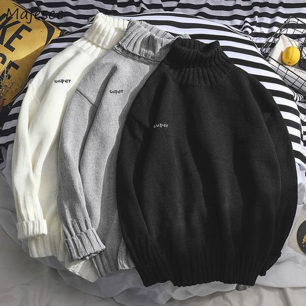 

sweaters men turtleneck simple all-match soft warm winter daily korean style knitting sweater mens harajuku leisure clothing new, White;black