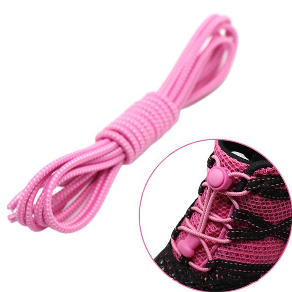 

1 pair 7colors elastic shoelaces round locking no tie shoe laces kids quick lazy laces rubber sneakers shoelace, White;pink
