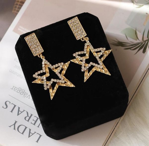 

double gold color star long earring full shiny crystal drop earrings for women female fashion korean tassel jewelry 2020, Silver
