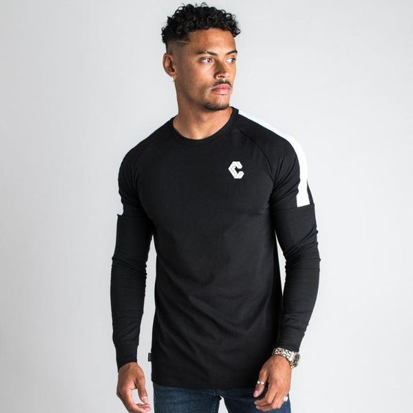

cotton t-shirt running sports shirts men gym fitness training skinny black tshirt male autumn long sleeve tee brand clothes, Black;blue