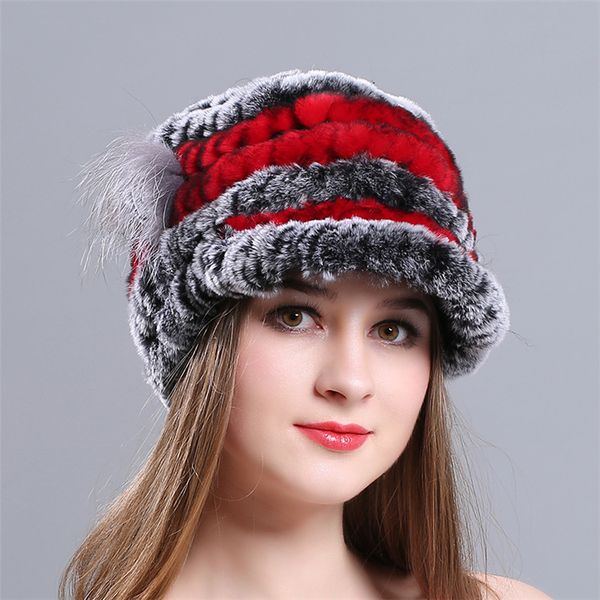 

new fashion genuine real natural women's knitted fur hat visors ladies hand made knit winter headgear cap ing, Blue;gray