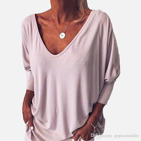 

spring fashion designer female blouse new v neck bat button down t-shirt womens solid t-shirt casual female clothes, White