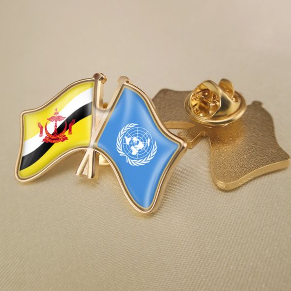 

united nations and brunei darussalam crossed double friendship flags lapel pins, Gray