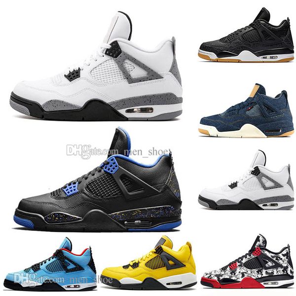 

2019 new arrial bred 4 4s what the cactus jack laser wings mens basketball shoes denim blue pale citron men sports designer sneakers 5.5-13