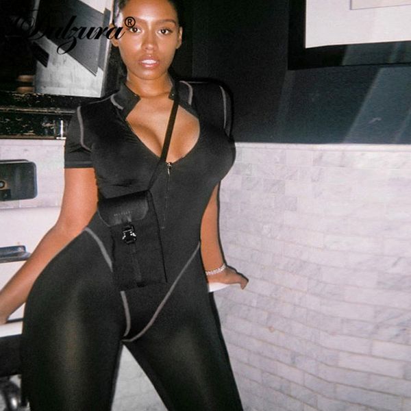 

dulzura 2019 summer autumn women jumpsuit patchwork outfits streetwear sportswear active wear clothes zipper one piece, Black;white