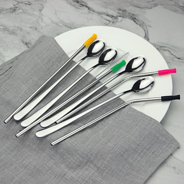 

subject:aoosy eco friendly reusable straw 304 stainless steel straw metal smoothies drinking straws set with brush & long spoon