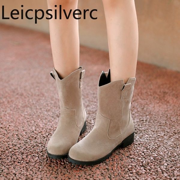 

women's boots autumn and winter new style fashion flat middle tube women's short boots black rice red plus size 34-43