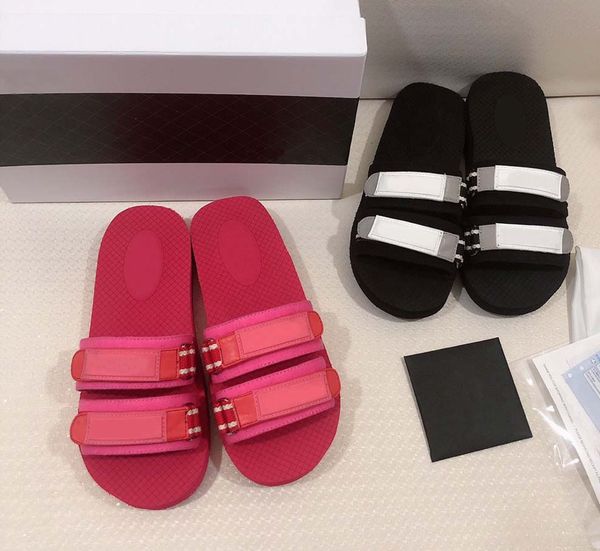 

2019 fashion designer women slipper with box dust bag designer hook loop shoes luxury slide summer wide flat sandals slipper size 34-40, Black