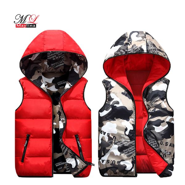 

mlinina women vests plus size hooded two side camouflage warm waistcoat winter black jacket outerwear sleeveless coat, Black;white