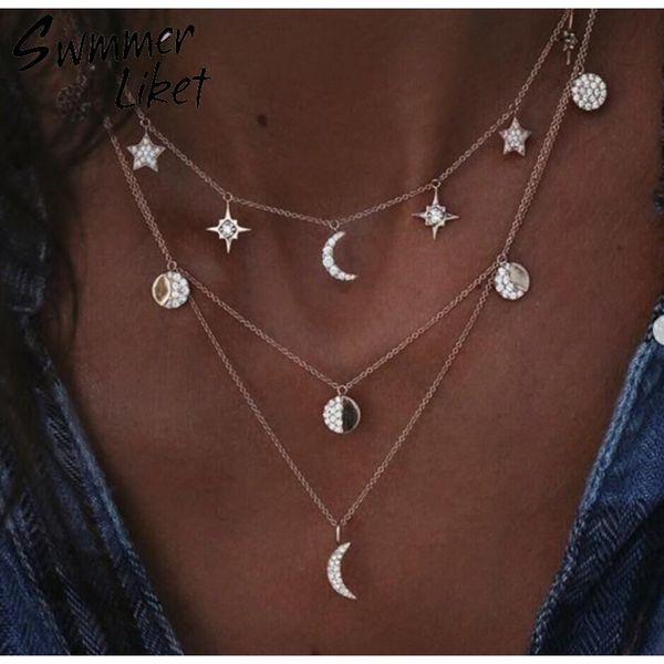 

classic moon multilayer statement necklace trendy styles silvery fine jewelry women fashion clothing accessories summer 2019 new, White;black