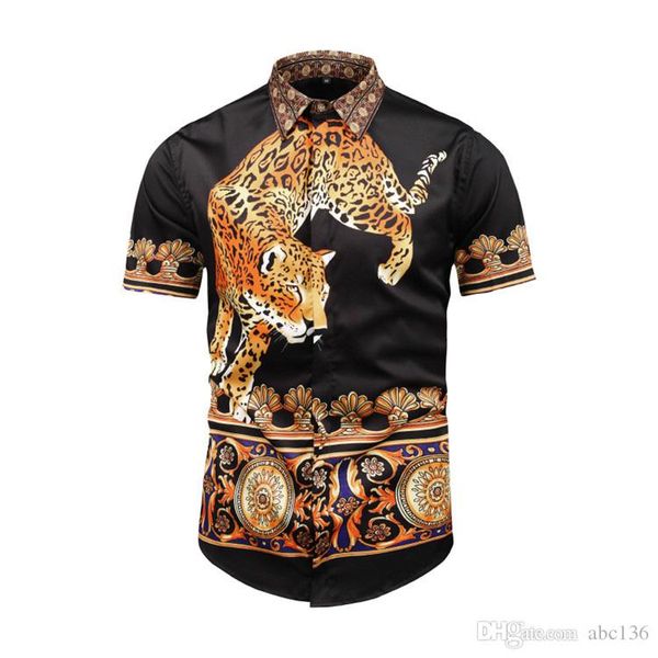 

2019 brand new men's business casual shirt men's dress shirt short sleeve medusa retro luxury shirt, White;black