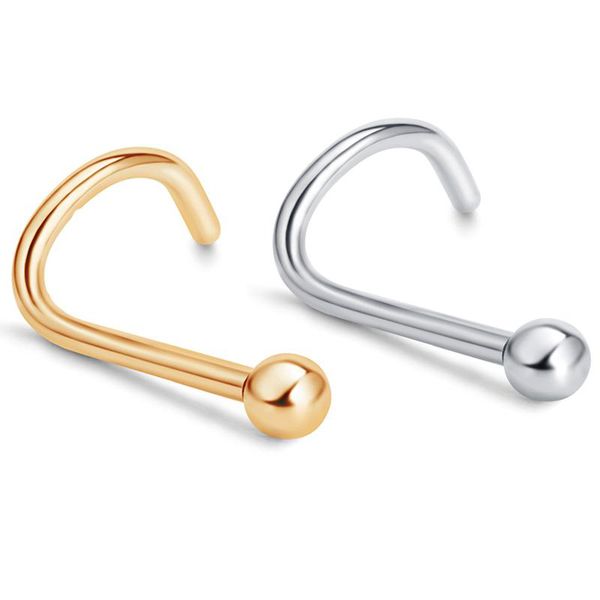 

stainless steel twisted nose stud rings body piercing tragus studs helix cartilage earrings nostril men 100pcs, Silver