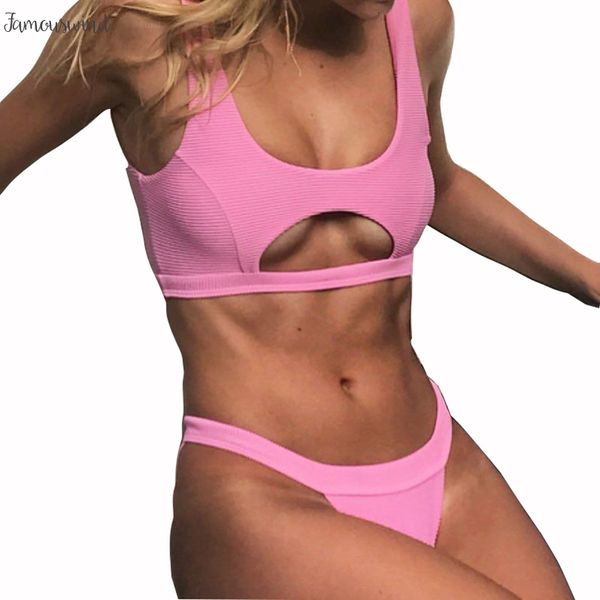 

женщины купальный бандо бикини push up sexy solid sport micro hollow костюм женщины майо de bain femme, White;black