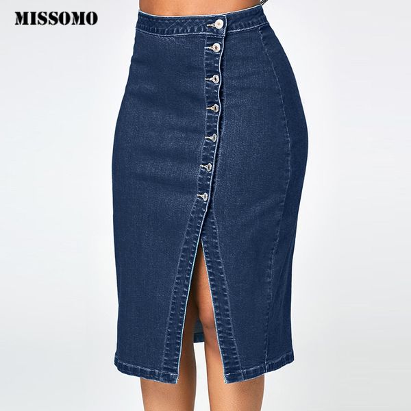 

missomo xs-dxl women skirt denim pencil skirt high waisted blow knee blue jeans skirts split jeans faldas jupe femme, Black