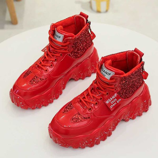 

ruiff women sneakers bling sequined cloth red womens shoes of high shoes wave thick bottom women walking outdoor, Black