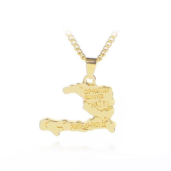 

new punk haiti map letter necklace pendants for women men gold color jewelry gifts ing, Silver