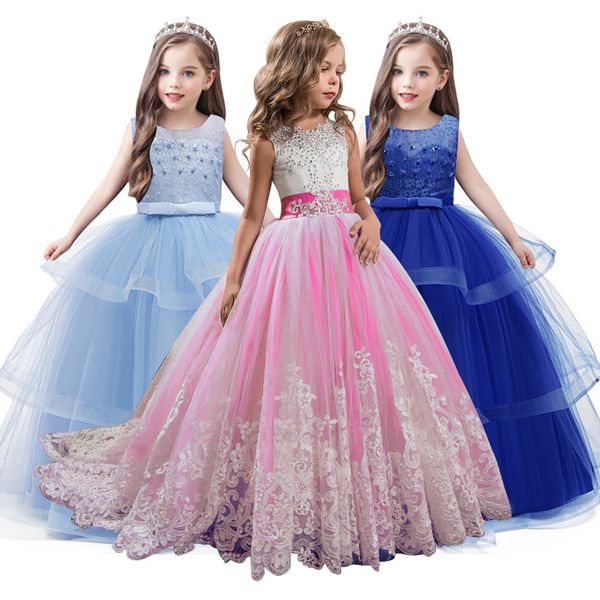 

kid elegant weddings pearl petals girl dress princess party pageant long sleeve lace tulle for 3 4 5 6 7 8 9 10 11 12 yrs t200117, Red;yellow