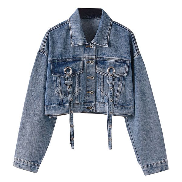 

perhaps u women denim short jacket tassel c0138, Black;brown