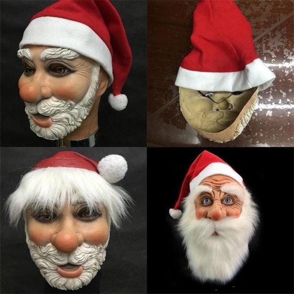 

fashion red fun cosplay santa claus hat festival supplies rubber full face masks merry christmas gift mask easy to use 48lx