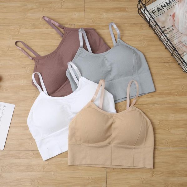 

women's tank without steel simple solid color thread beauty back linger lingerie removable chest pad, Black;white