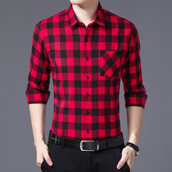 

2019 spring and fall casual long-sleeve shirt soft comfortable slim men's fashion business plaid shirt/large size  - 4 xl, White;black