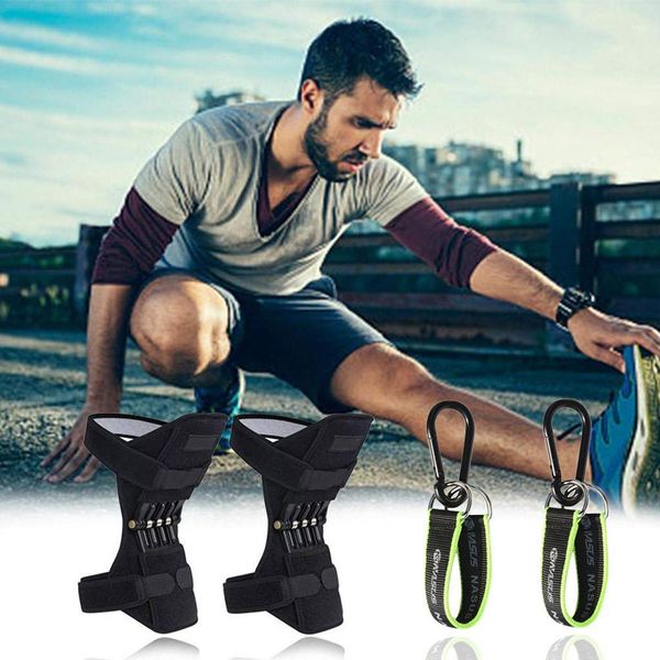 

fashion men women powerlift joint patella protector knee protector + 2 horizontal bars power knee stabilizer pads, Black;gray