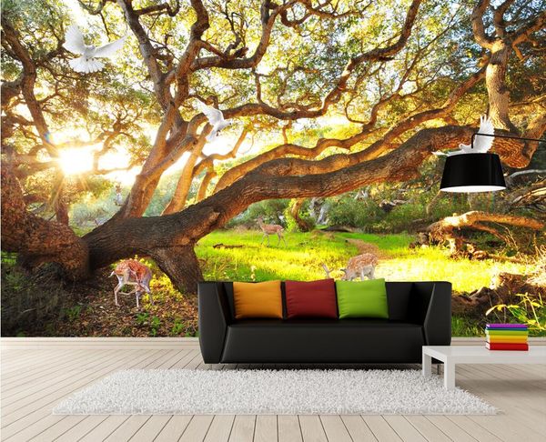 

3d room wallpaper custom p non-woven mural fresh natural scenery, woods, big trees, forest, landscape, murals, wallpaper for walls 3 d