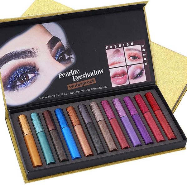 

12 colors/box set glitter high gloss beauty shining smoky eye waterproof glitter charming liquid eyeshadow
