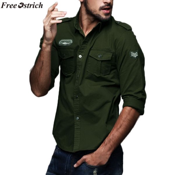 

ostrich long sleeve casual shirt mens autumn casual cargo slim button men shirt long sleeve men's, White;black