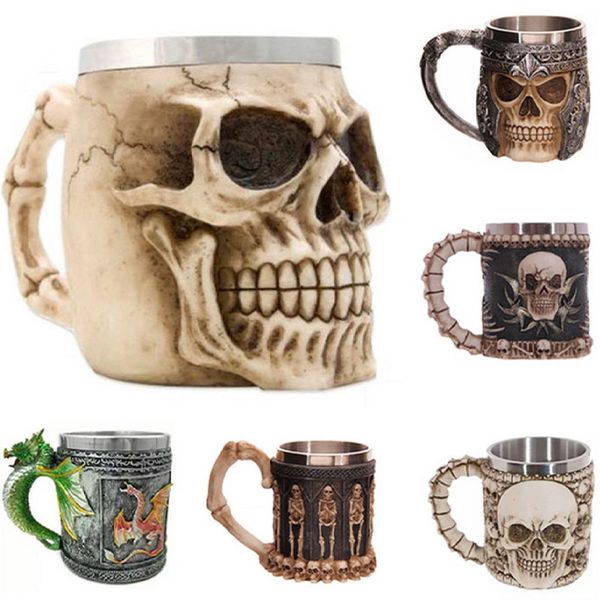 

1 x skull 460ml mug cup tankard metal gothic coffee drinking cup for halloween christmas gift bar accessories