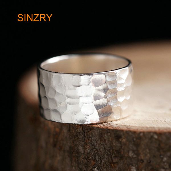 

sinzry new originally design silver jewelry 100% handmade sterling silver geometry texture wide finger rings jewelry gift, Golden;silver