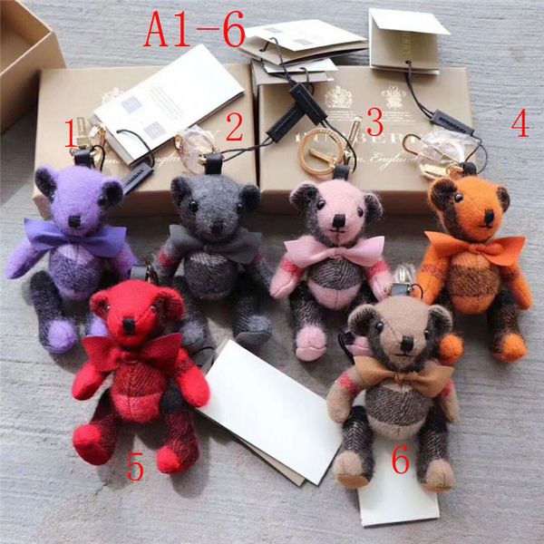

cashmere bear pendant design fashion men women key chain fashion leather bag pendant with gift box packaging, Slivery;golden