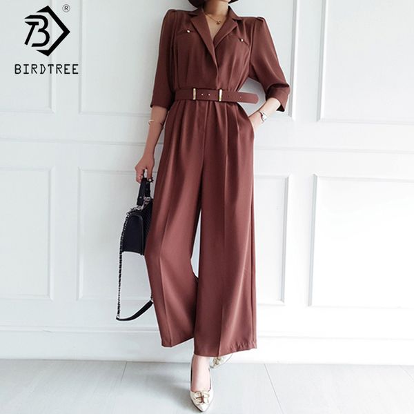 

2020 весна новый корейский стиль твердые тонкие комбинезоны для женщин зубчатый половина рукава пояса дамы широкие ноги длинные комбинезоны, Black;white