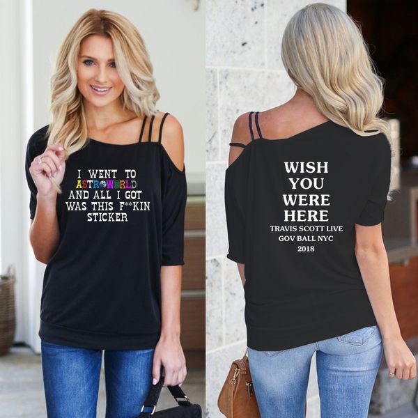 

astroworld t-shirt women 2019 fashion cute harajuku t-shirt female kawaii off-the-shoulder women's shirt, White