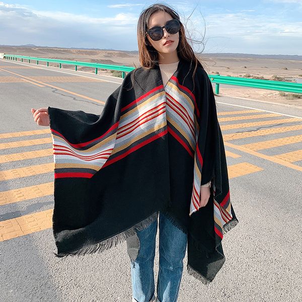 

2019 desert oversize cashmere retro color shawl scarf brigade shoot warm sunscreen shawl women's scarver, Blue;gray