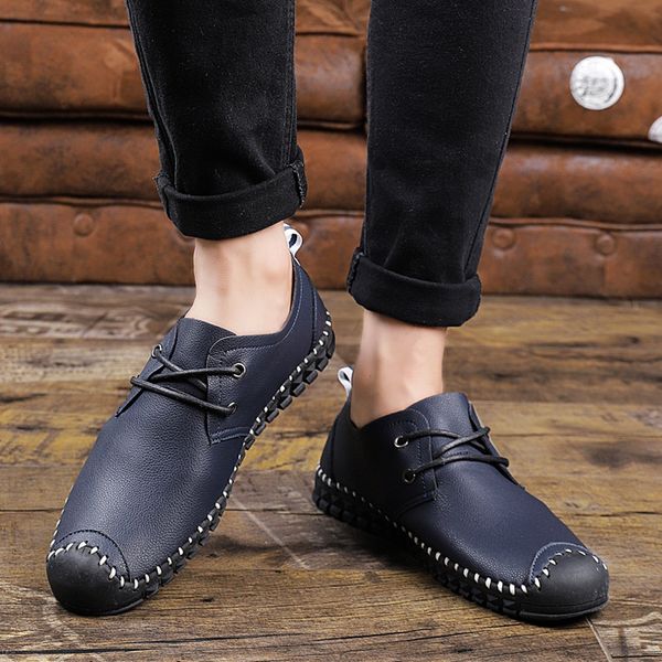 

leather shoes men fashion casual leather shoes lazy shoe british style tool men shoe sapato social masculino couro ayakkabi e55, Black