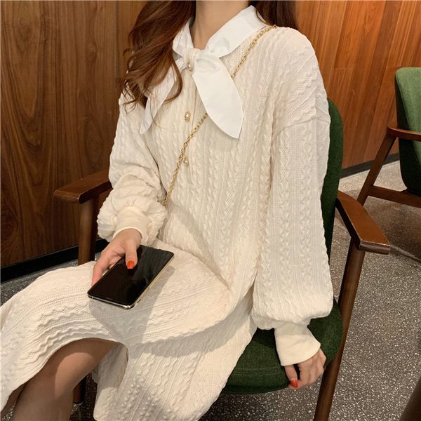 

2019 plus размер вадим zanzea и платье ins женщина, немного сладкий длинные утолщение в ветер слово side split sweater knit, Black;pink