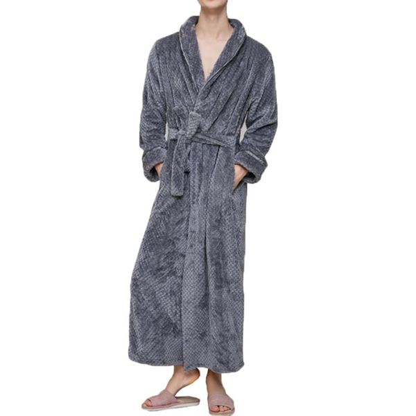 

women men thick warm long flannel bathrobe big size kimono bath robe winter female male dressing gown bridesmaid robes solid xl, Black;brown