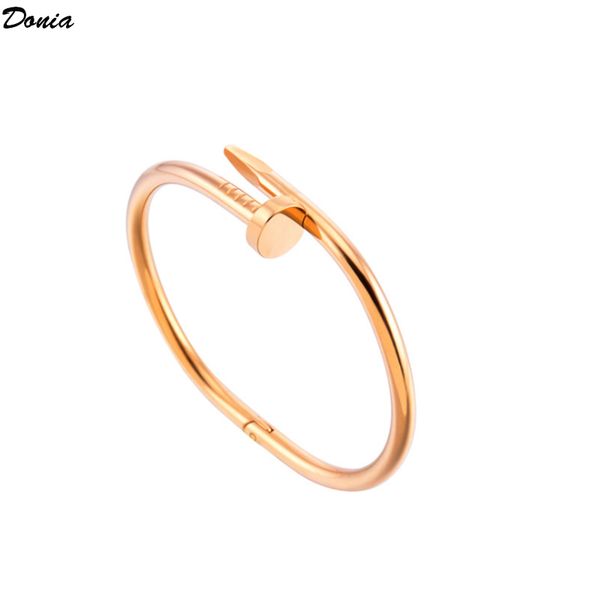 

donia jewelry four color electroplate exaggerated nail adjustable titanium steel bracelet personality geometric pattern party birthday gift, Black