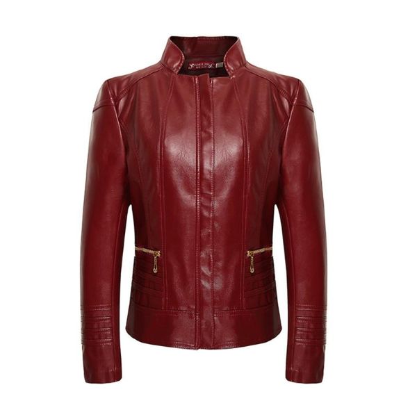 

высокое качество женщины кожаные куртки женский повседневный basic coat одежда женщины ветер zipper плюс размер -6xl, Black