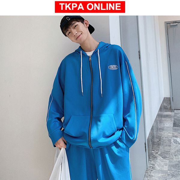 

tracksuite мужчины streeetwear спортивный костюм осень 2020 мужская мода брюки из двух частей набор мужской боковой полосатый бомбардировщик, Gray