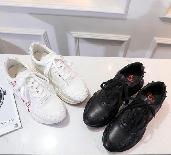 

luxury lace up cl andgz gray suede leather red bottoms shoes low cut for men leisure shoe rivet front casual models flat loafers 35-45, Black