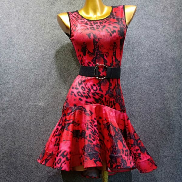 

rose red pattern latin dance costume female new latin dress dance practice clothes skirt, Black;red