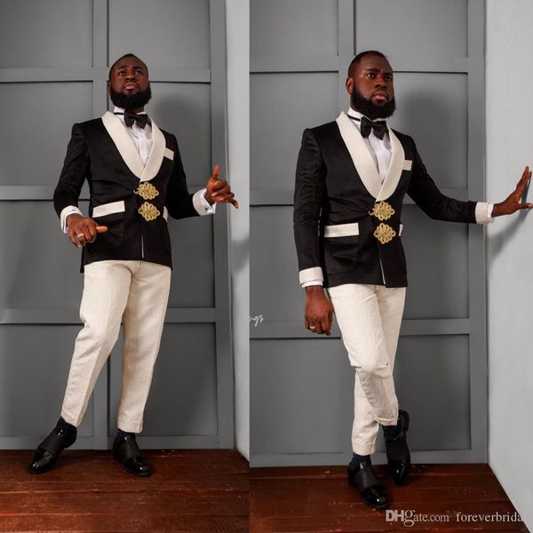 

2019 new design slim fit shawl lapel men double breasted suits for wedding groom suit with pants man prom tuxedo bridegroom, White;black