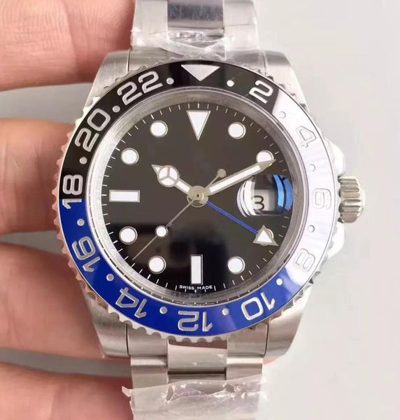 

горячие продажи высокое качество мужские часы автоматические механические часы gmt нержавеющая сталь синий красный керамический сапфировое с, Slivery;brown