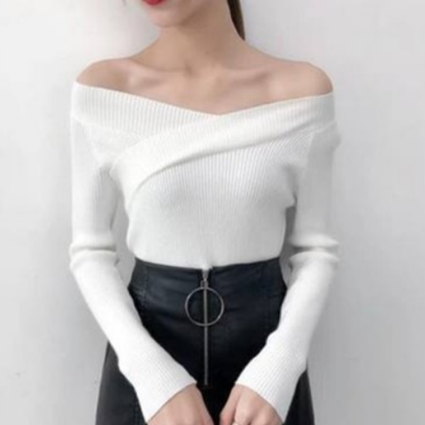 

women's sweaters women pullovers sweater 2021 knitted autumn winter fashion bottoming elegant slash neck ladies db209, White;black