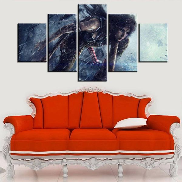 

5pcs/set unframed rise of the tomb raider laura in the rain poster print on canvas wall art painting for living room decor